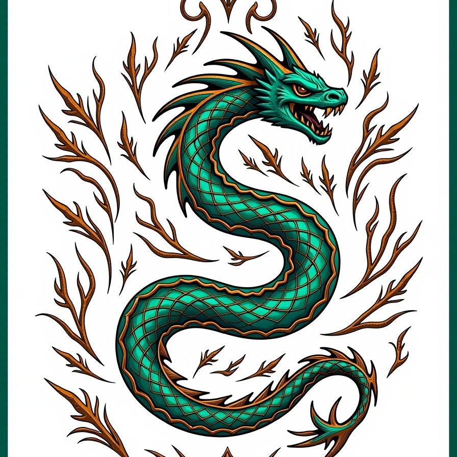 Emerald Dragon with Copper Accents Rug