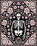 Whimsical Pink Floral Skeleton Garden Rug
