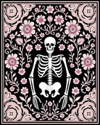 Whimsical Pink Floral Skeleton Garden Rug
