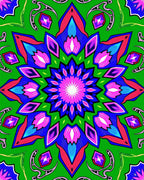 Vibrant Green Floral Jewel Mandala Rug