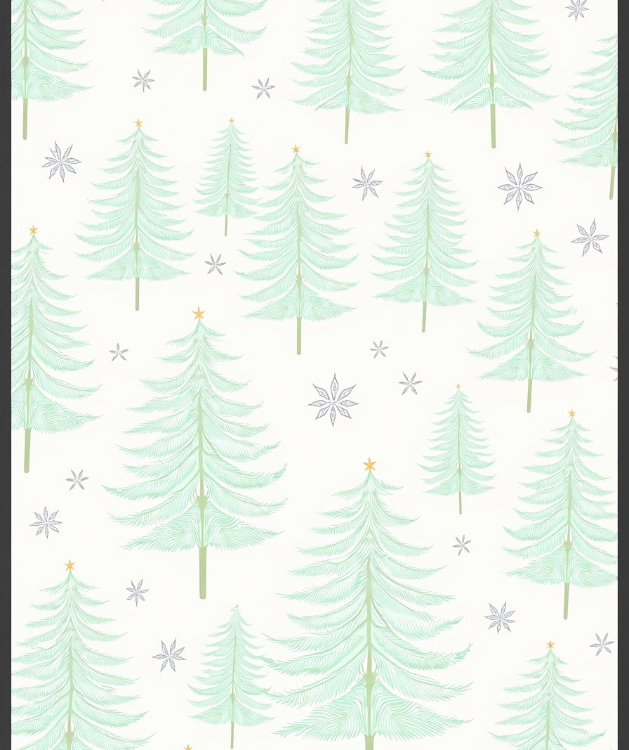 Holiday Green Pine Trees Snowflake Rug