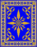 Royal Blue Golden Sunburst Scrollwork Rug