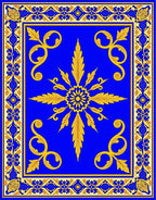 Royal Blue Golden Sunburst Scrollwork Rug