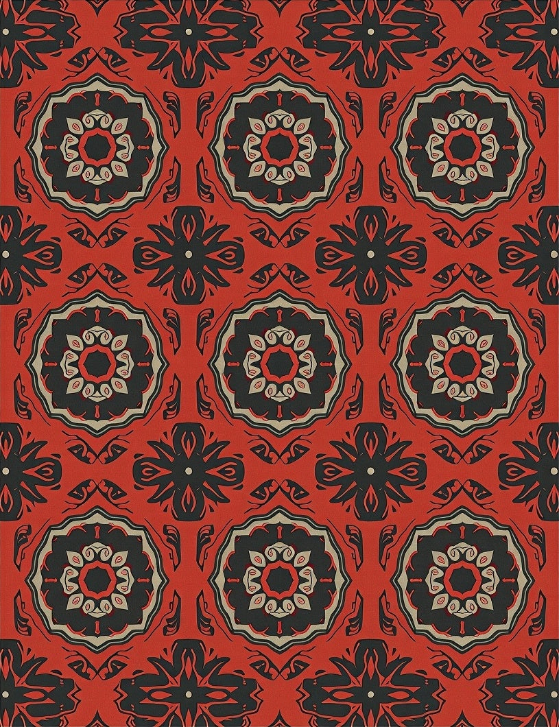 Crimson Red Geometric Medallion Rug
