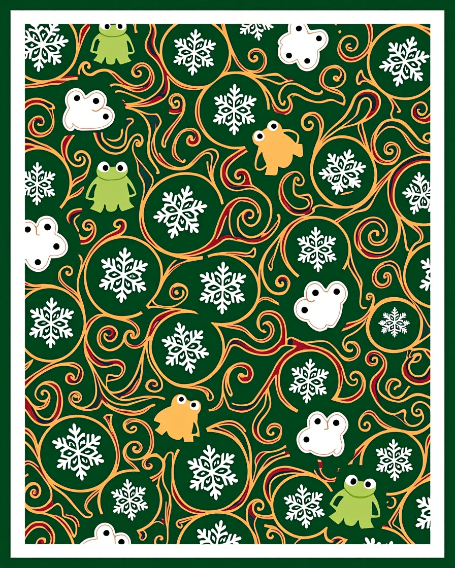 Whimsical Frogs Snowflakes Swirls Rug