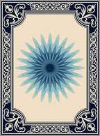 Deep Blue Radiant Starburst Frame Rug