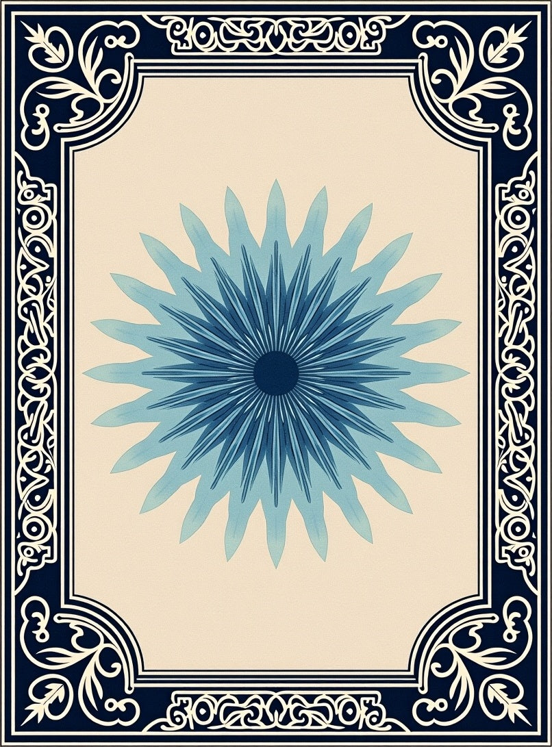 Deep Blue Radiant Starburst Frame Rug