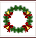 Festive Green Pine Wreath Gold Bells Rug