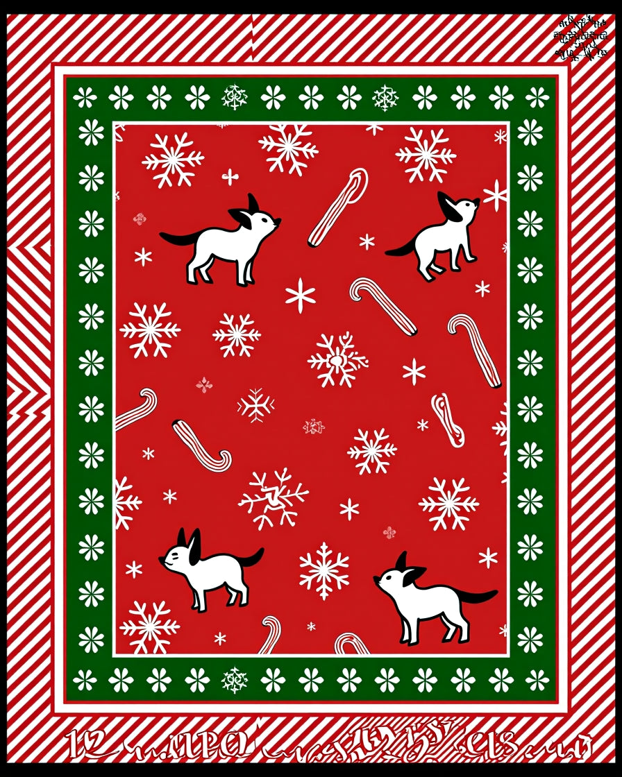 Festive Red Dog Snowflakes Candy Canes Rug