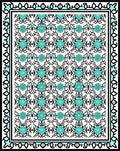 Aqua and Black Ornate Damask Rug