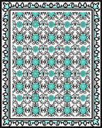 Aqua and Black Ornate Damask Rug