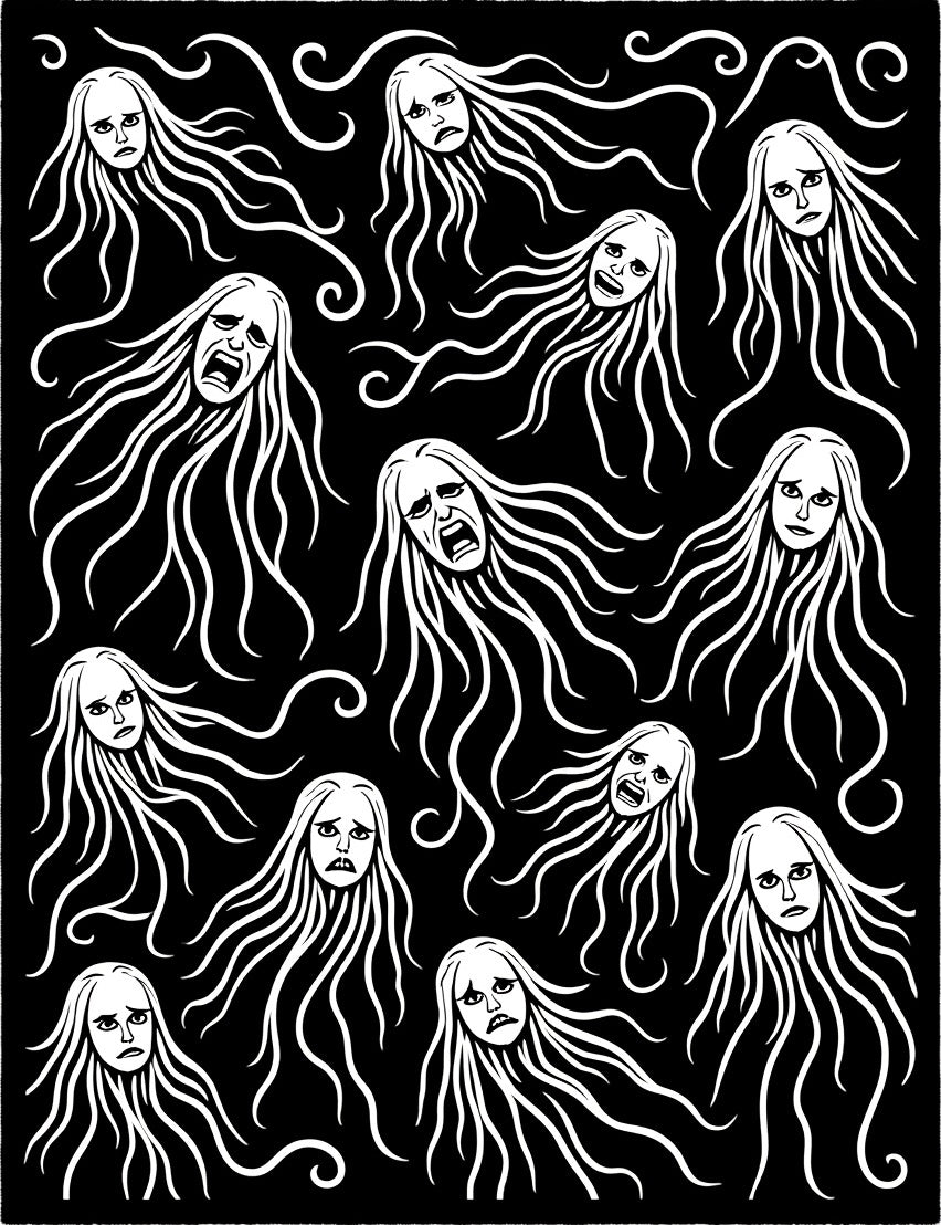 Dramatic White Faces Black Background Rug