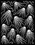 Dramatic White Faces Black Background Rug