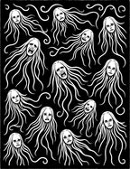 Dramatic White Faces Black Background Rug