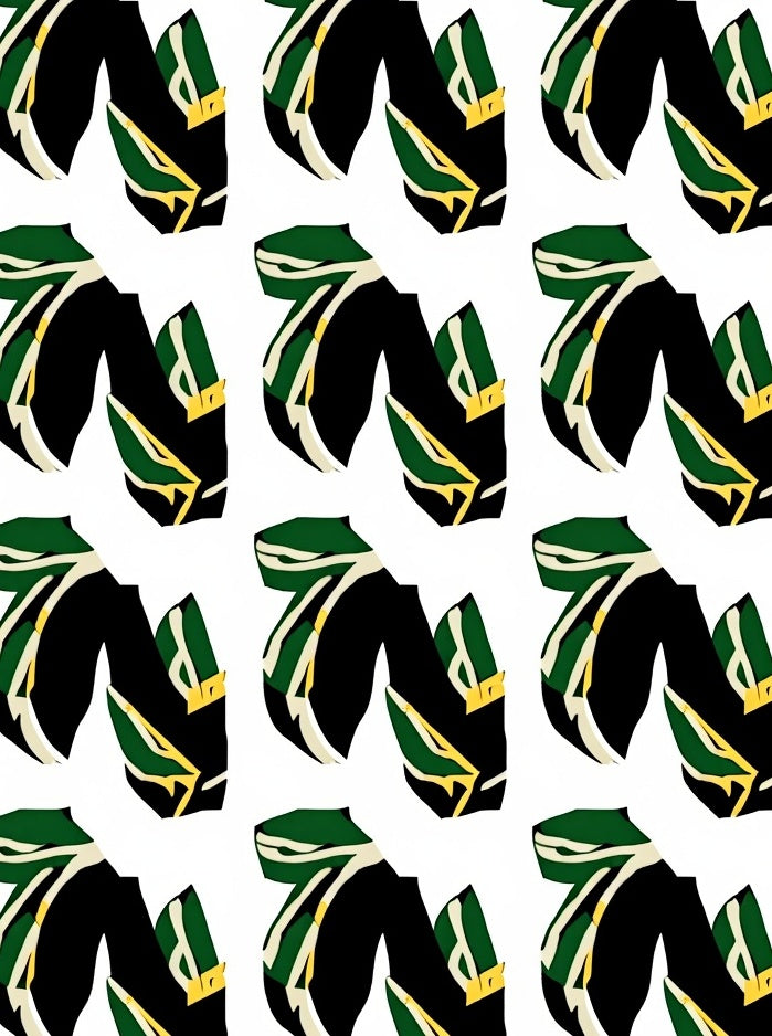 Black Green Golden Leaf Stripe Rug