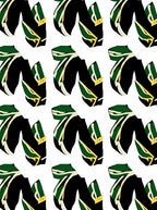 Black Green Golden Leaf Stripe Rug