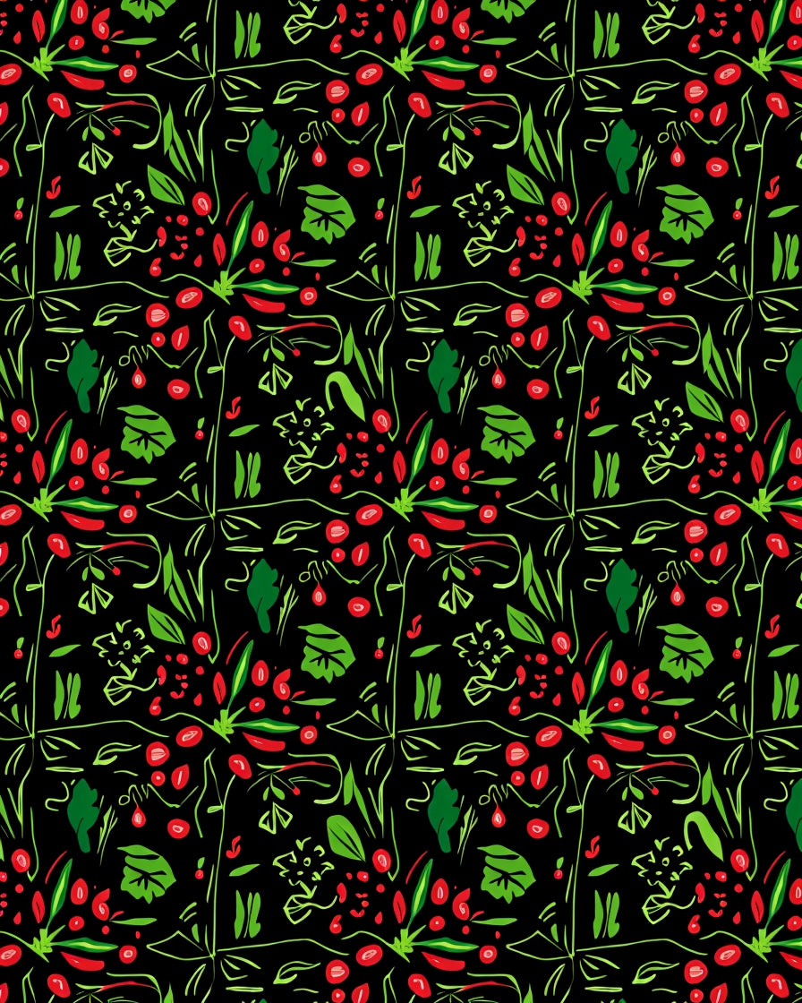 Whimsical Berry and Leaf Collage Rug