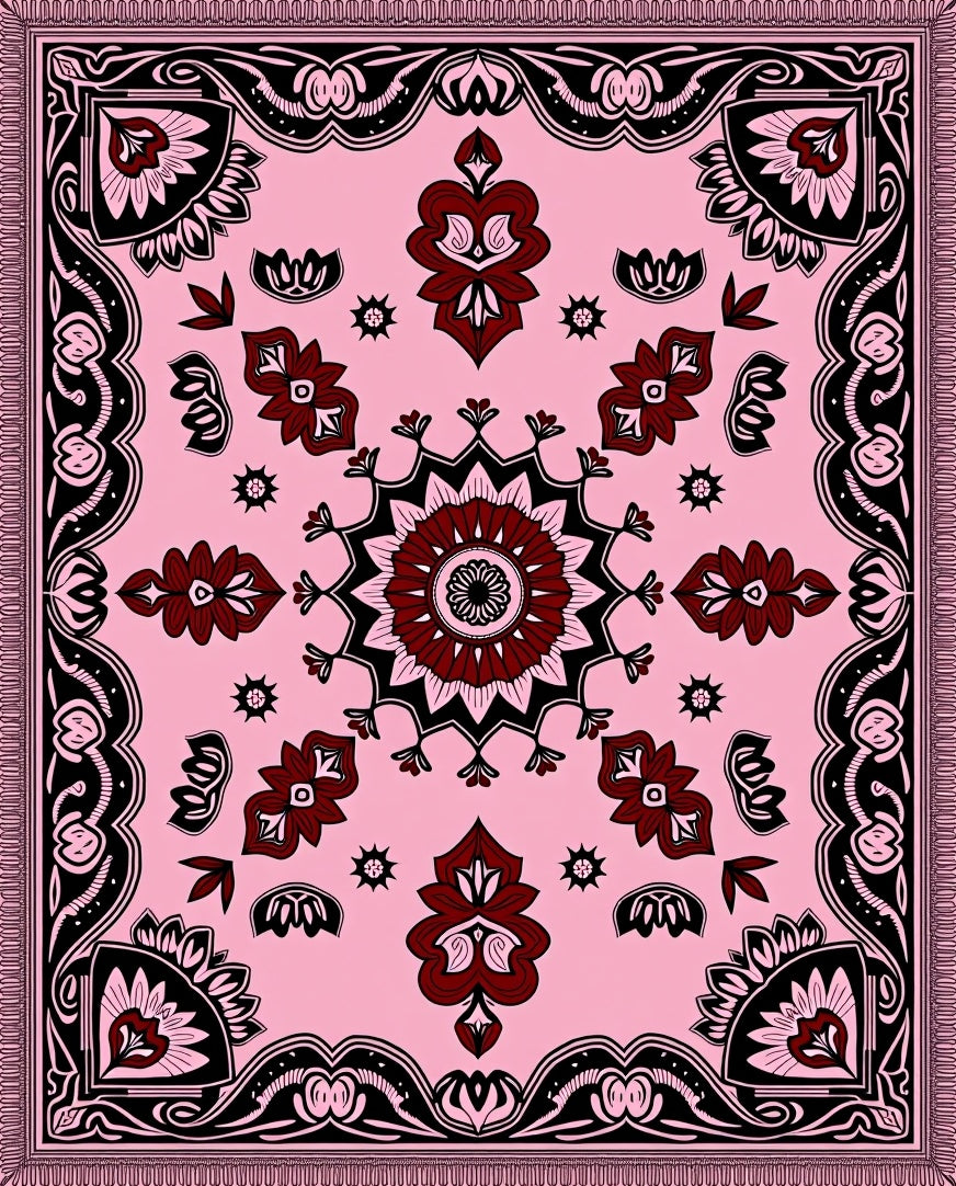 Pink Crimson Floral Medallion Mandala Rug