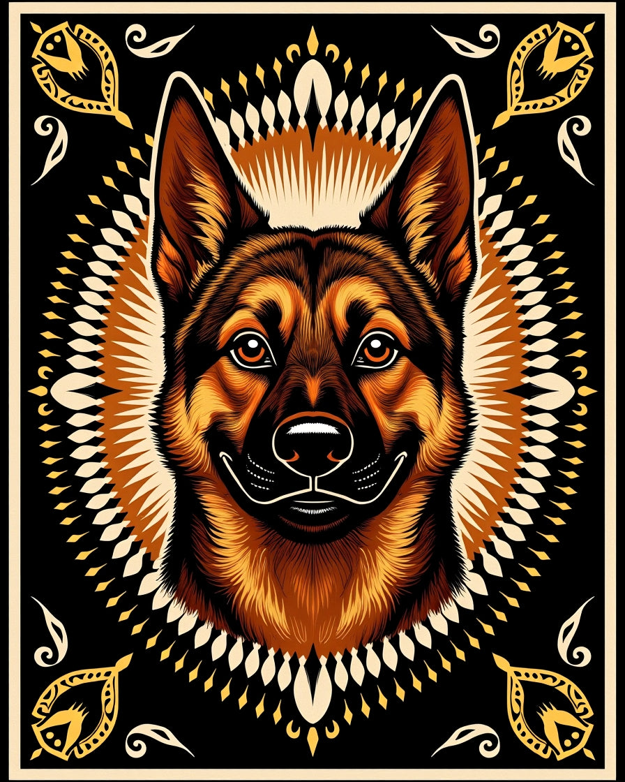 Bold German Shepherd Sunburst Square Rug