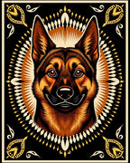 Bold German Shepherd Sunburst Square Rug