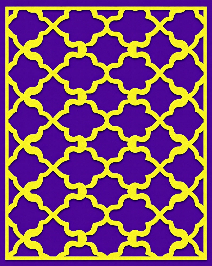 Golden Quatrefoil Lattice Purple Rug