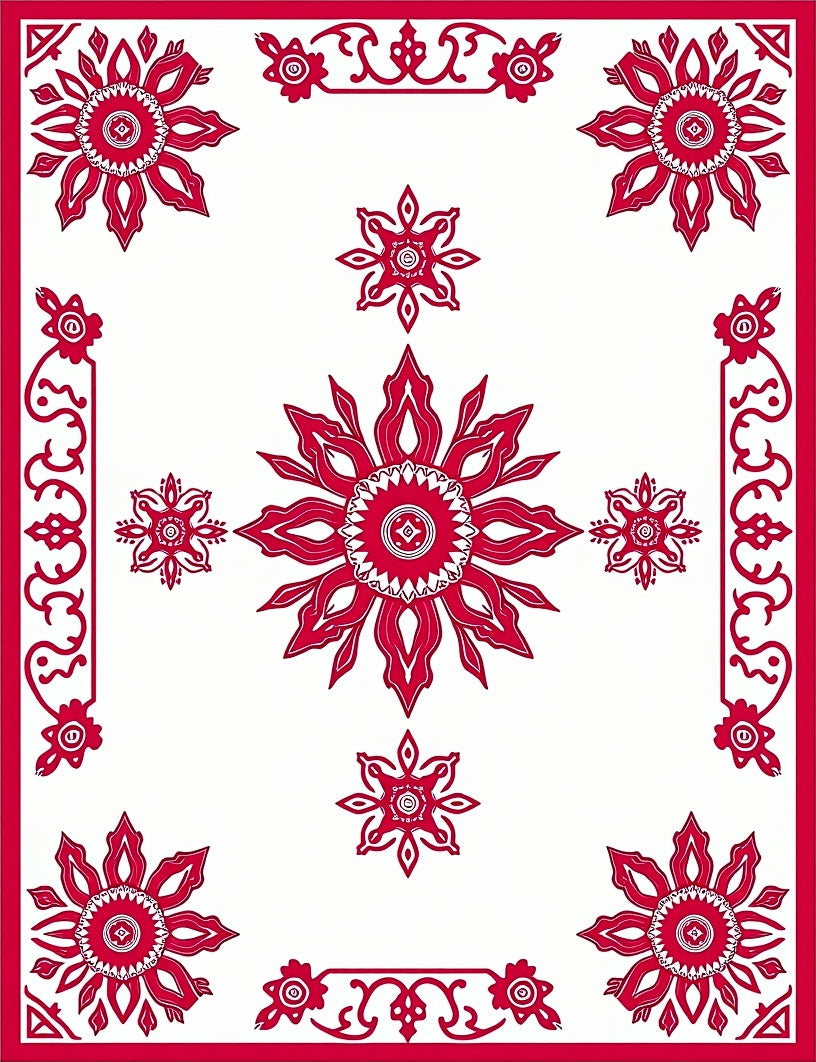 Crimson Floral Sunburst Arrangement Rug