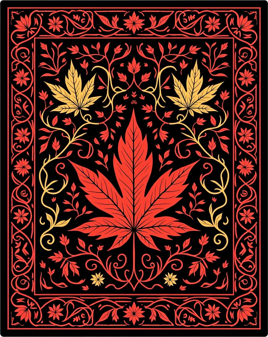 Crimson Red Maple Leaf Garland Rug