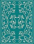 Teal Vine Leaf Scrollwork Medallion Rug