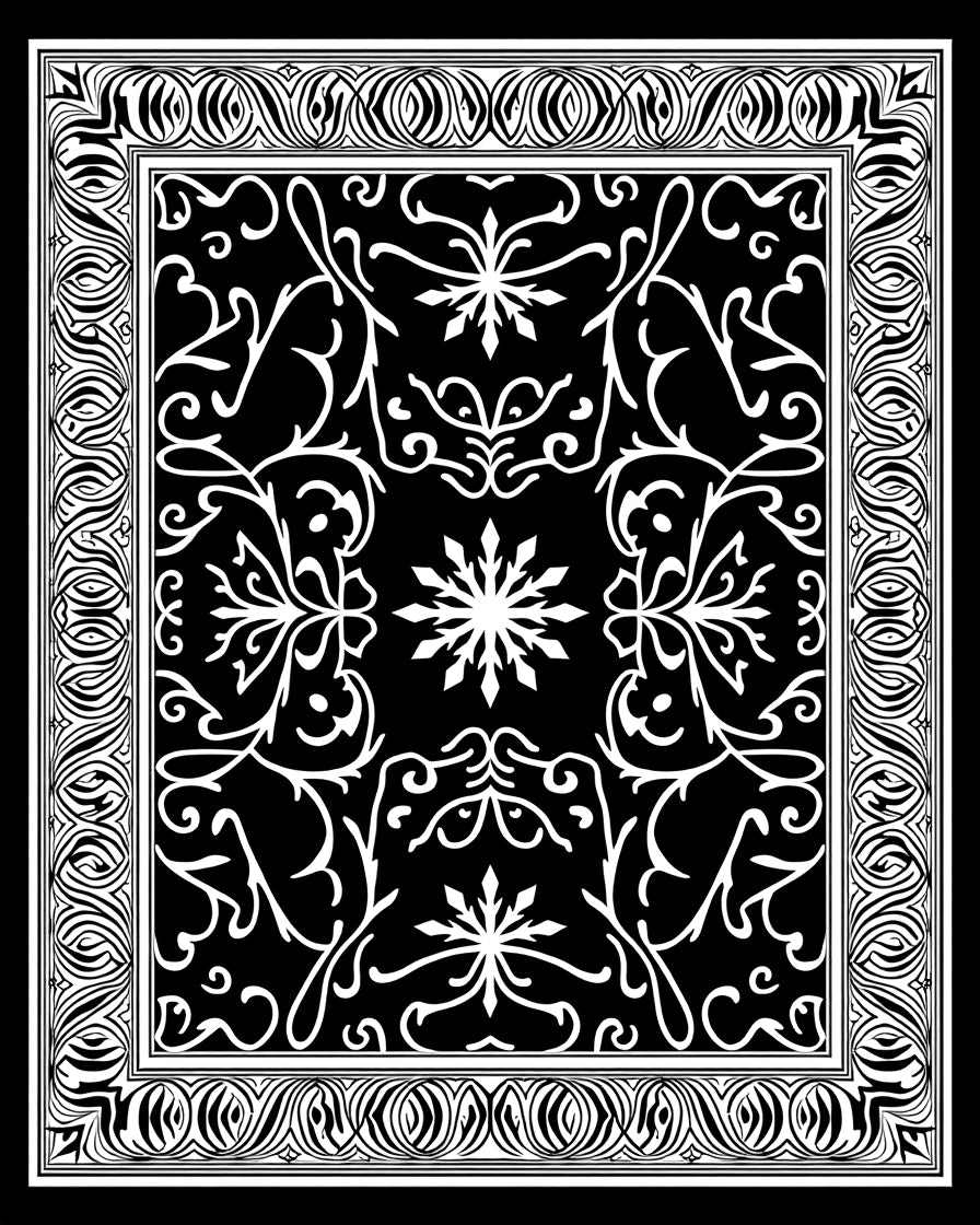 Black White Intricate Scroll Work Rug