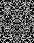 Black White Intricate Floral Scroll Rug