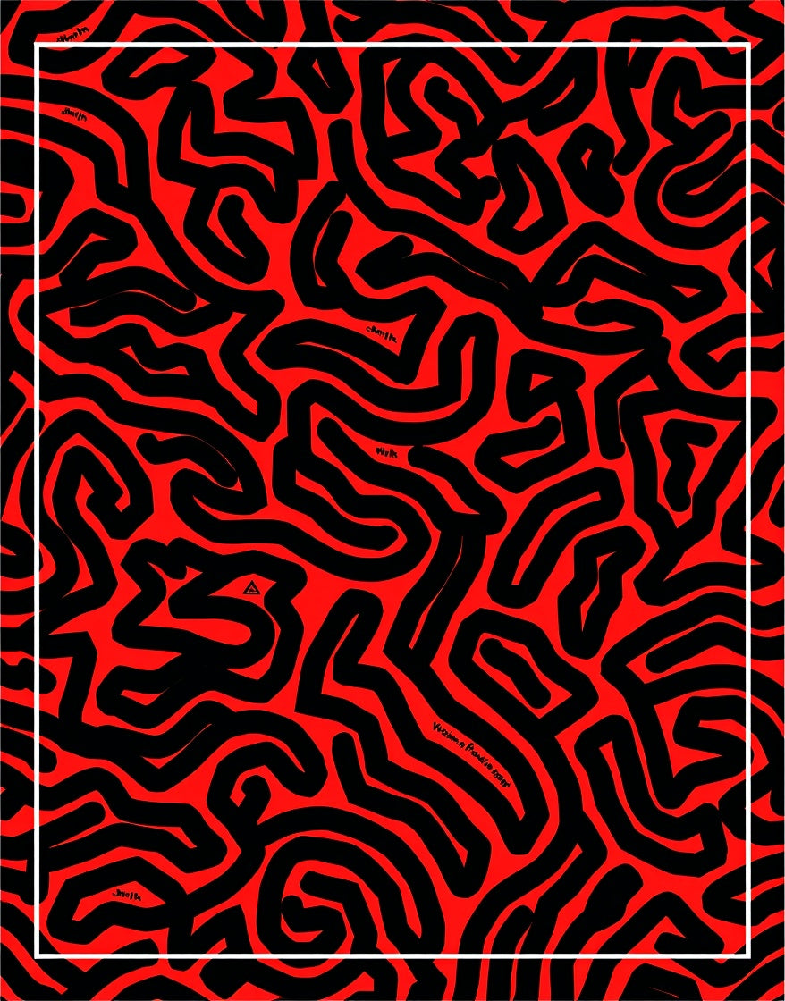 Bold Red Maze Abstract Art Rug