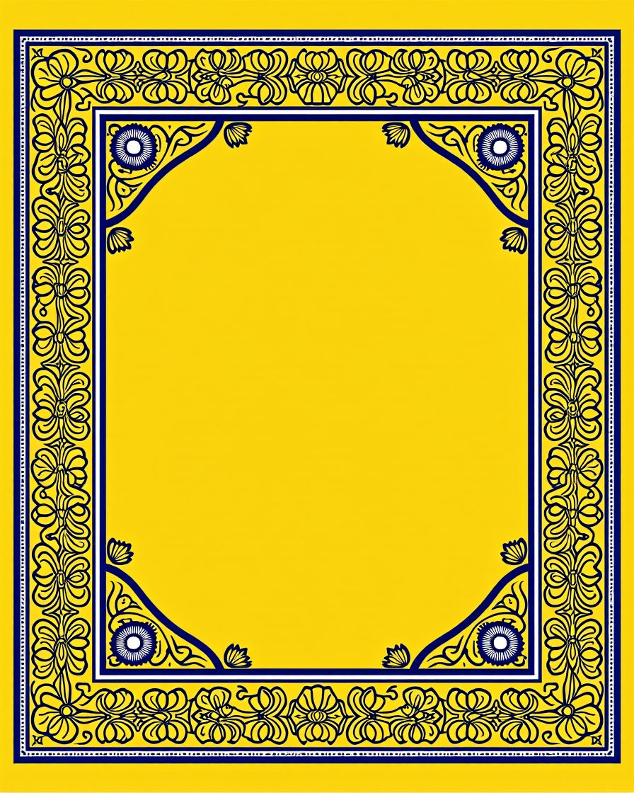 Vibrant Yellow Floral Scroll Frame Rug