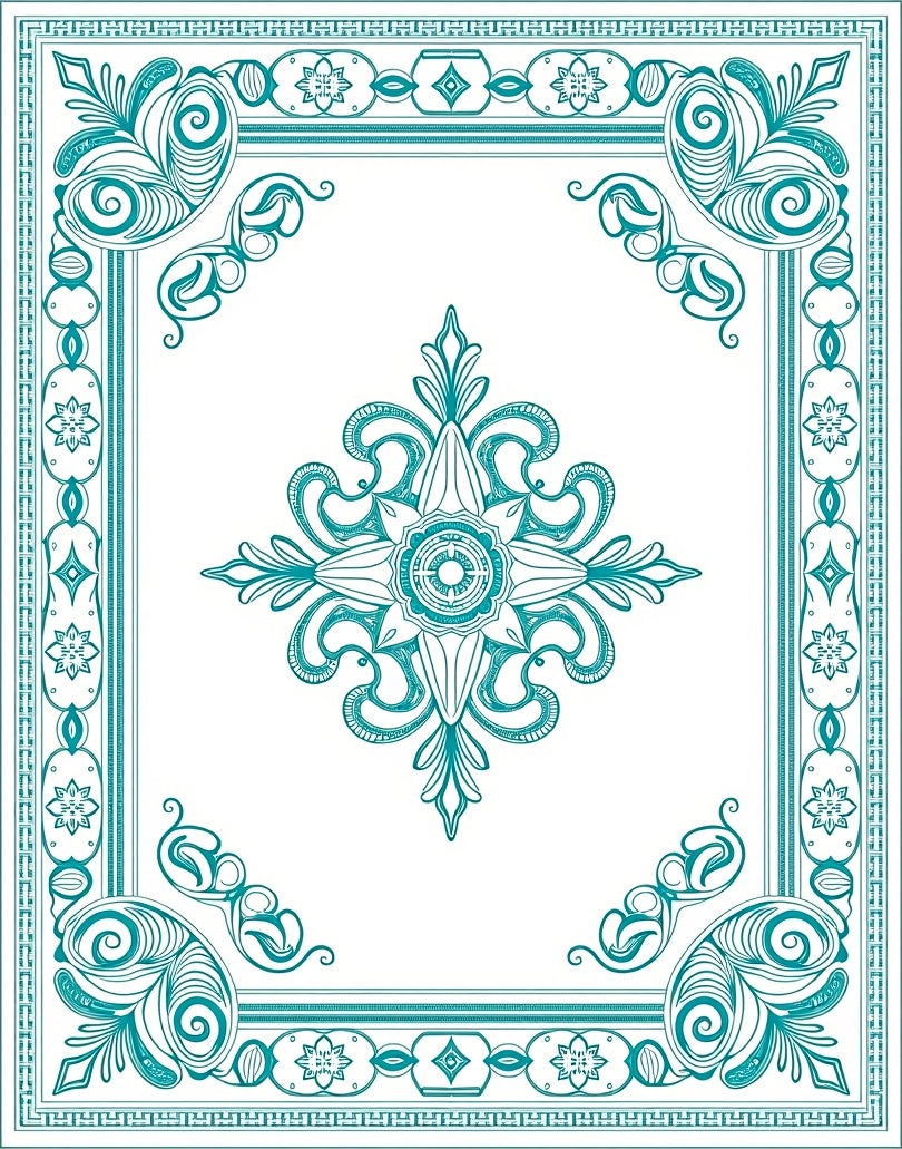 Elegant Teal Filigree Medallion Frame Rug