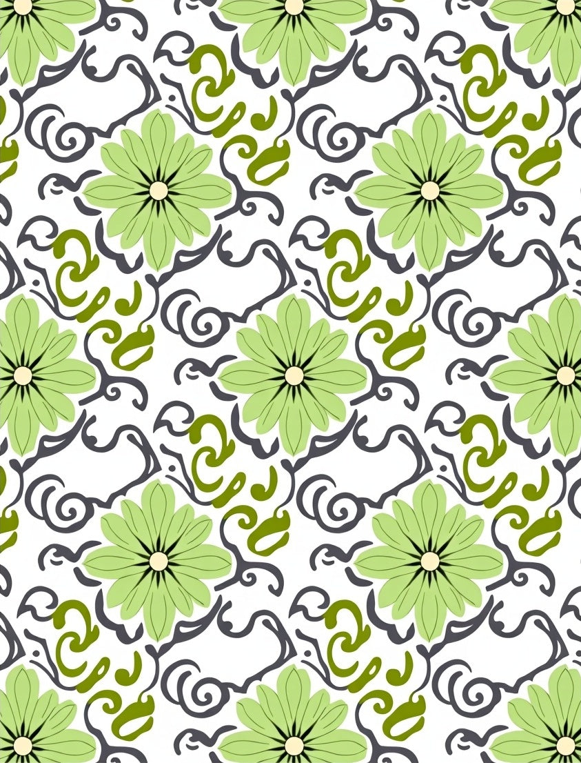 Light Green Daisy Swirl Arrangement Rug