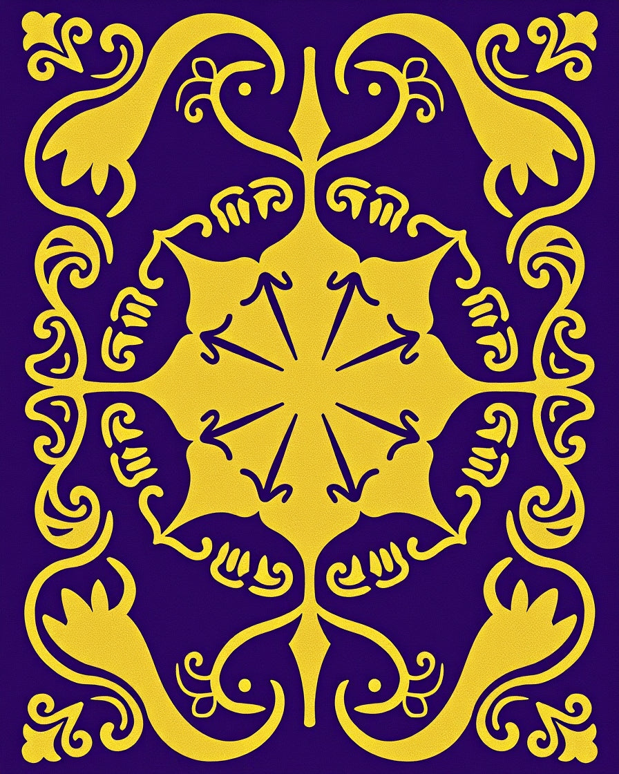 Royal Purple Gold Symmetrical Arabesque Rug