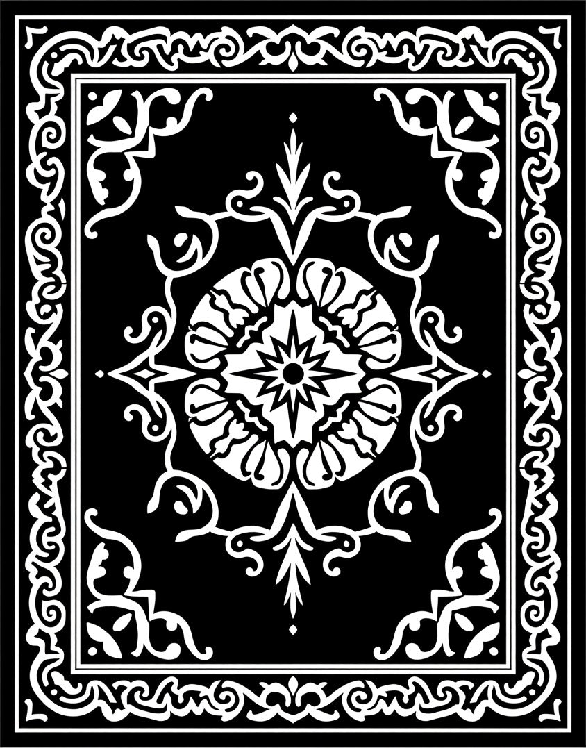 Ornate Black White Scrollwork Centerpiece Rug