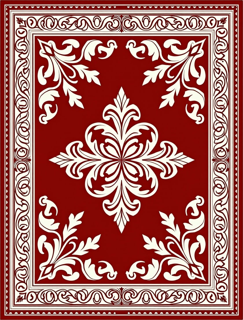 Rich Scarlet Botanical Scrollwork Rug