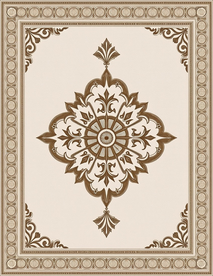 Elegant Brown Medallion Border Area Rug