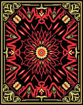 Vibrant Red Sunburst Floral Tapestry Rug