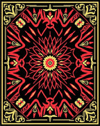 Vibrant Red Sunburst Floral Tapestry Rug