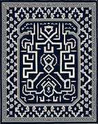 Dark Navy White Geometric Labyrinth Rug