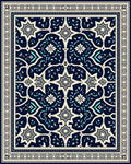Cream and Teal Starburst Floral Medallion Rug