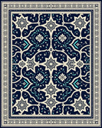Cream and Teal Starburst Floral Medallion Rug