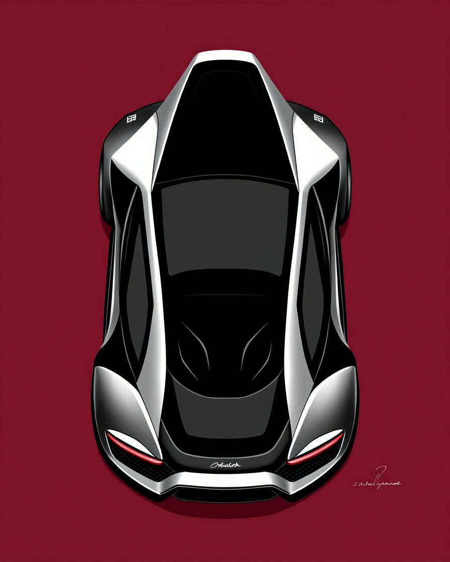Sleek Black Silver Sportscar Silhouette Rug