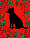 Black Cat Red Floral Garden Rug