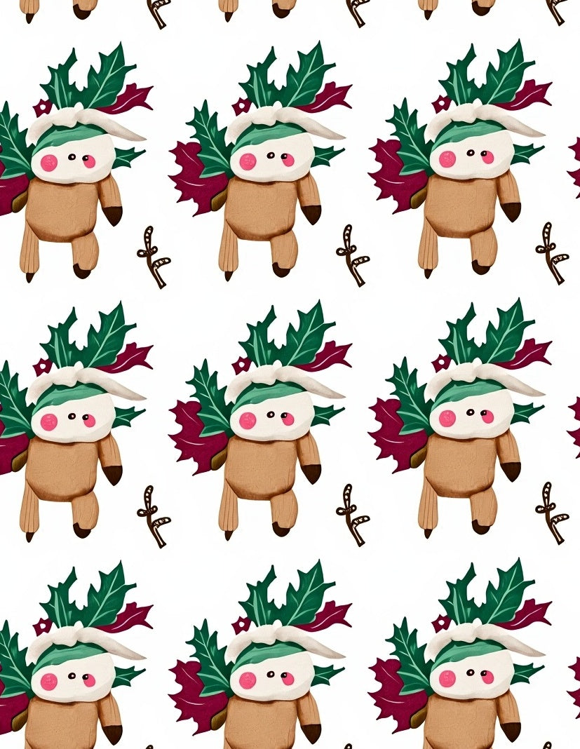 Festive Reindeer Holly Garden Repeat Rug