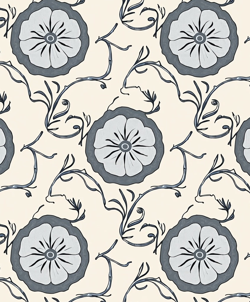 Cream and Grey Floral Vine Rug