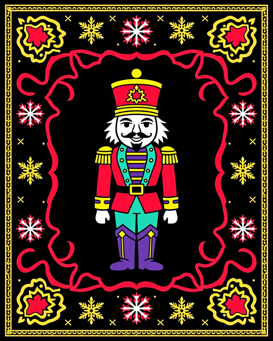 Vibrant Nutcracker Snowflake Border Rug