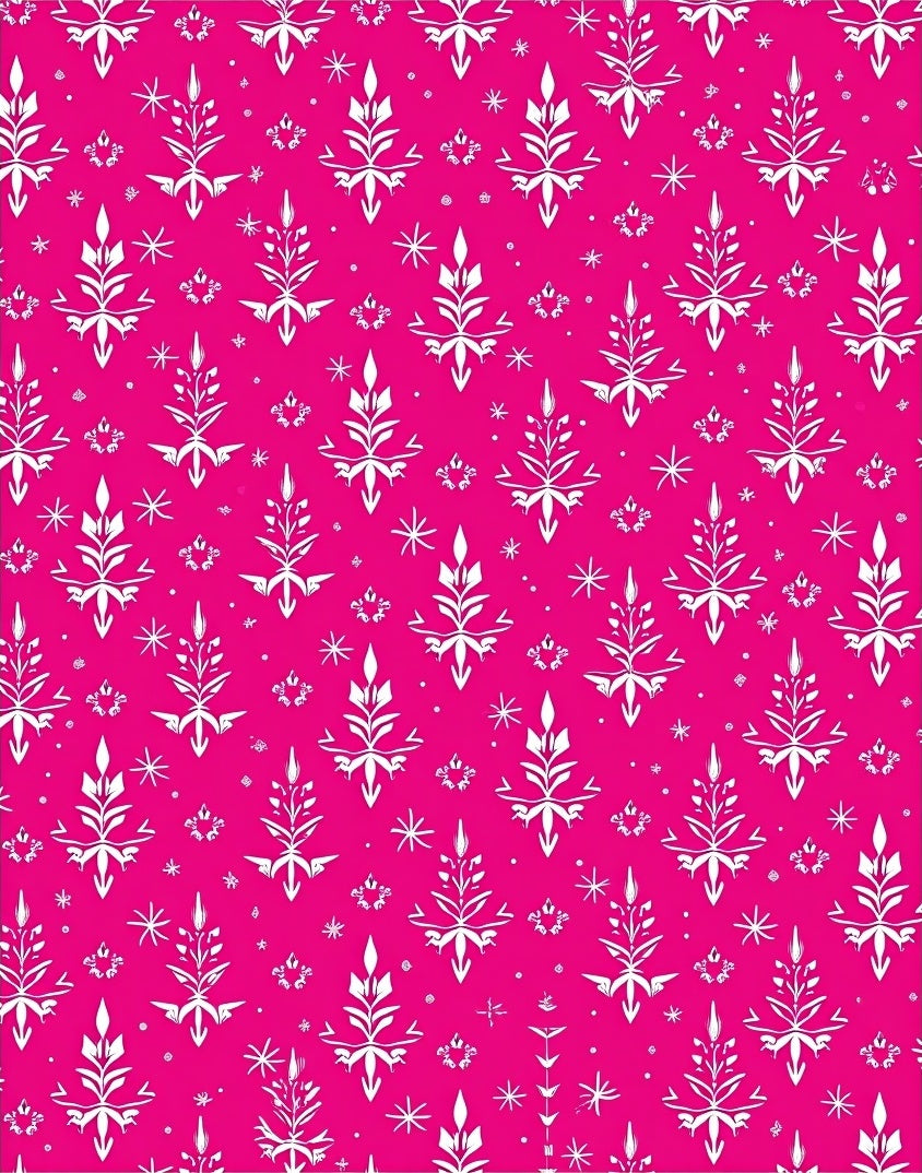 Hot Pink White Floral Snowflakes Rug