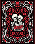 Crimson Skeleton Lovers Rose Frame Rug
